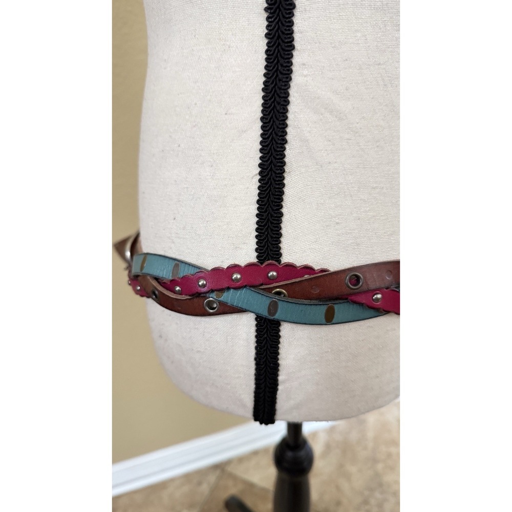 Fossil Multicolor Leather Belt Studded Scallop Western Boho Womens - Picture 2 of 9